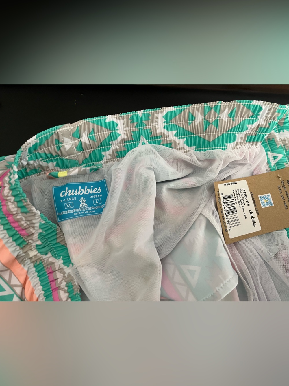 chubbies Turquoise, Coral & Pink Aztec Swim Trunks - Picture 5 of 6